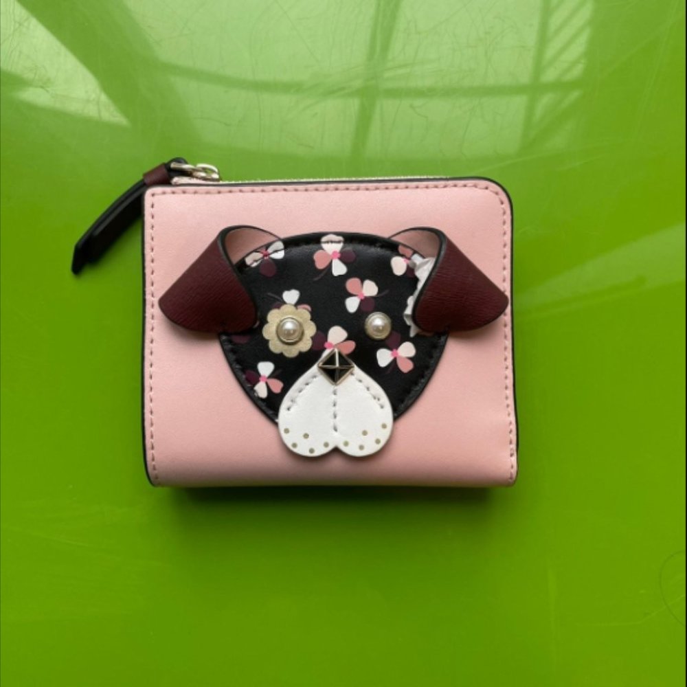 Kate Spade Floral Pup Small L-Zip Bifold Wallet